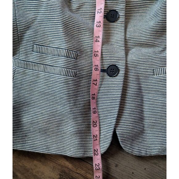 Talbots Petites 8P Striped Collarless Jacket Navy Blue Cropped Workwear - Picture 6 of 7